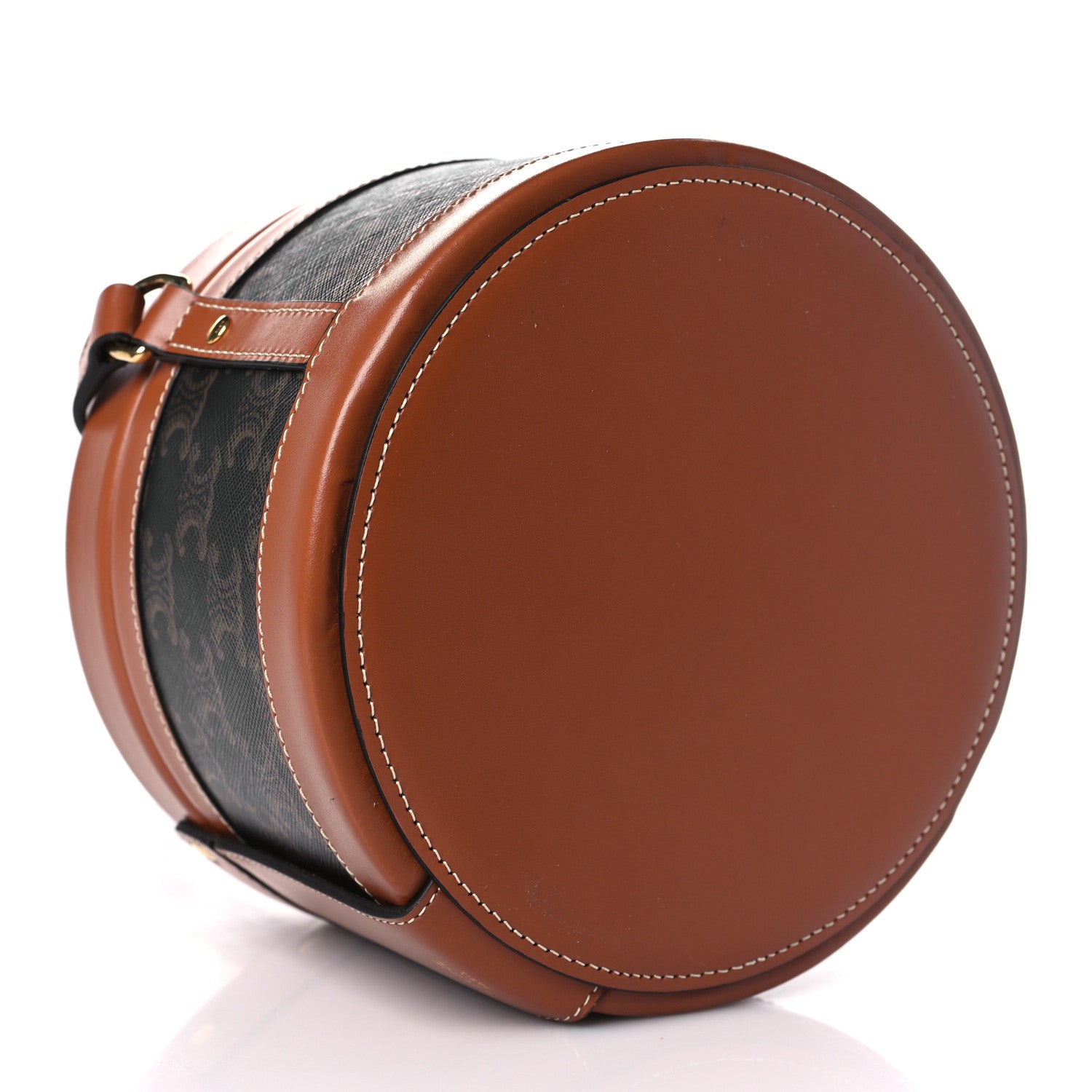 Celine Calfskin Triomphe Canvas Medium Tambour Bag Tan 4 of 9