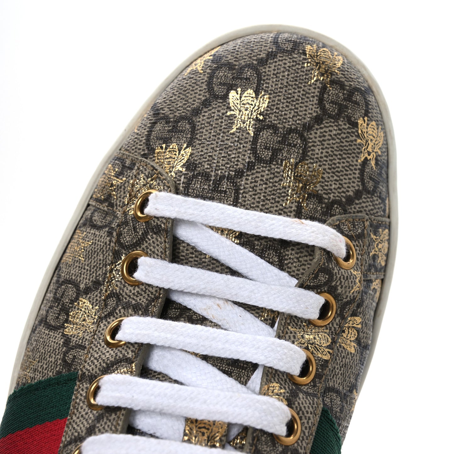 GG Supreme Monogram Bees Ayers Web Womens Ace Sneakers 39 Beige Oro Green Red