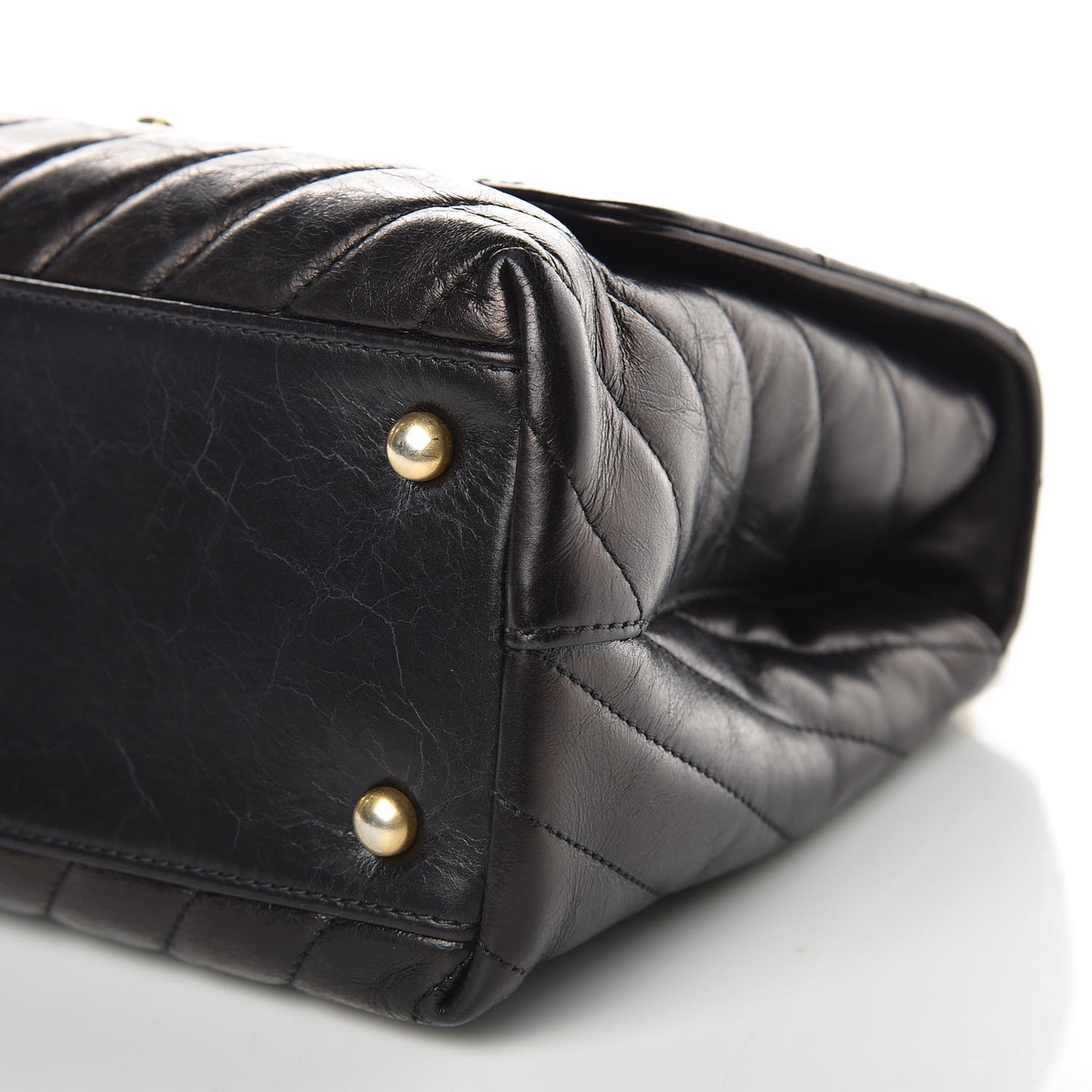 Calfskin Chevron Quilted Small Coco Handle Flap Black