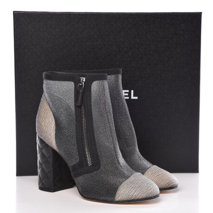 Chanel Mesh Grosgrain Cap Toe Short Boots 38.5 Grey Black 13 of 14