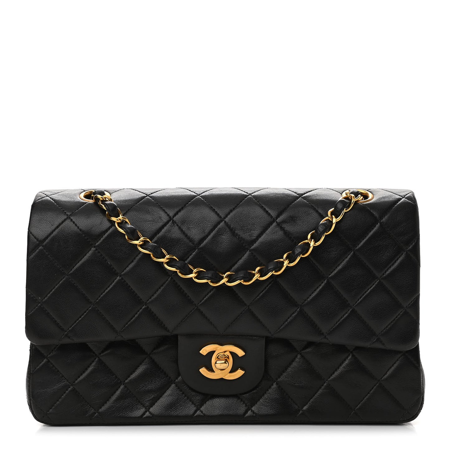 Lambskin Quilted Medium Double Flap Black
