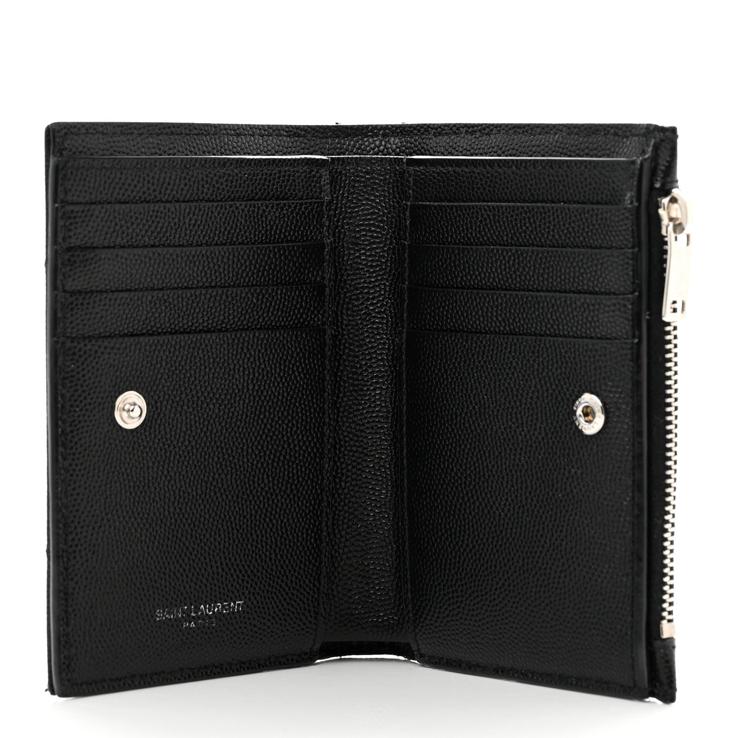 Saint Laurent Grain De Poudre Matelasse Chevron Monogram Zipped Two-Part Wallet Black 5 of 8