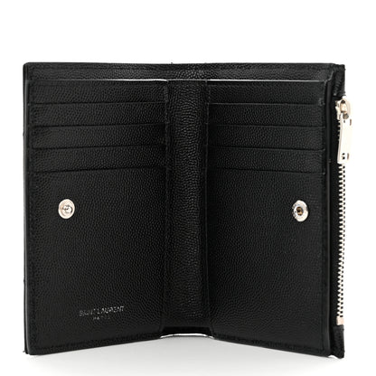 Saint Laurent Grain De Poudre Matelasse Chevron Monogram Zipped Two-Part Wallet Black 5 of 8