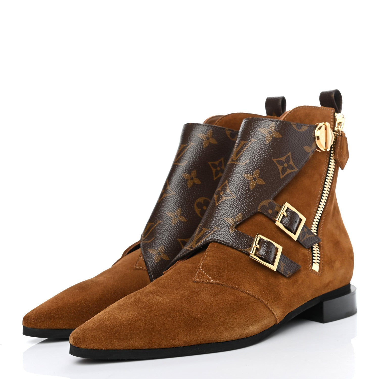 Louis Vuitton Suede Monogram Jumble Flat Ankle Boots 38 3 of 8