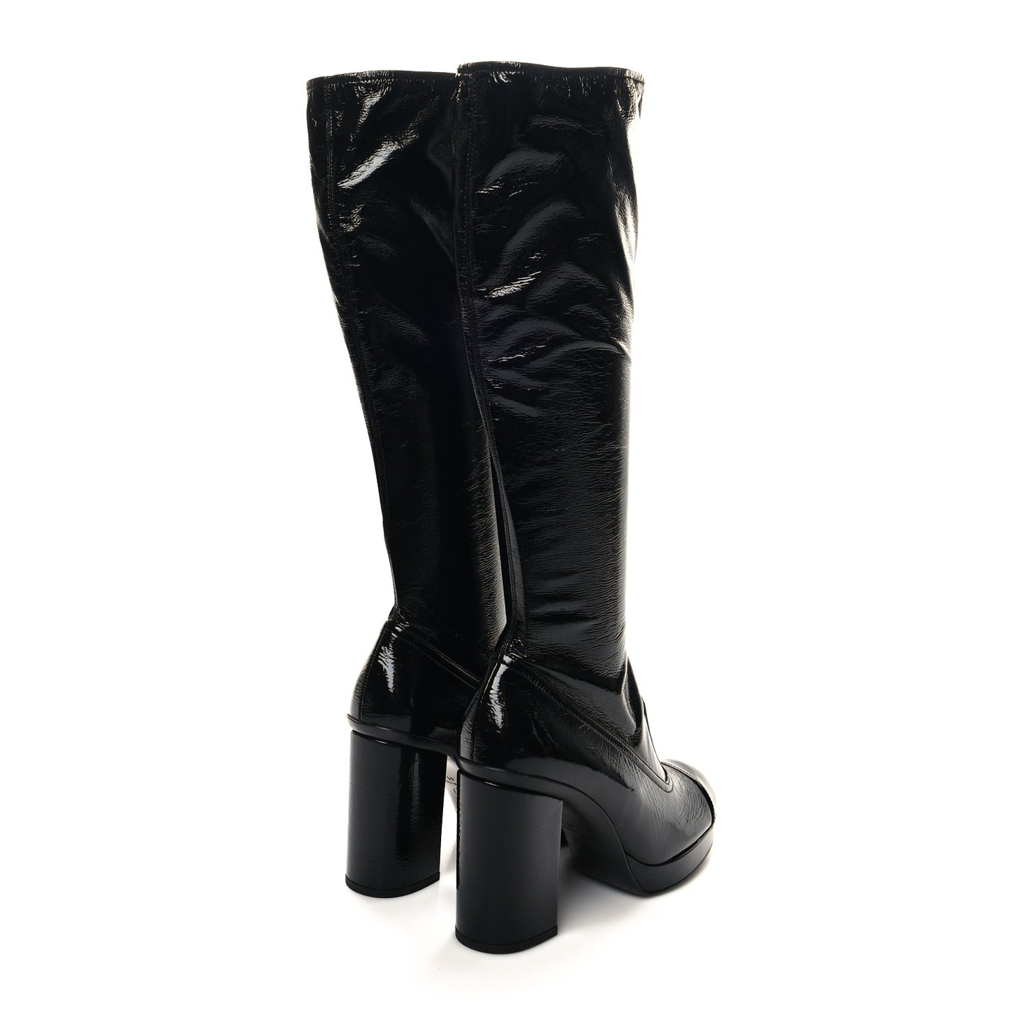 Crumpled Patent High Boots 41 Black