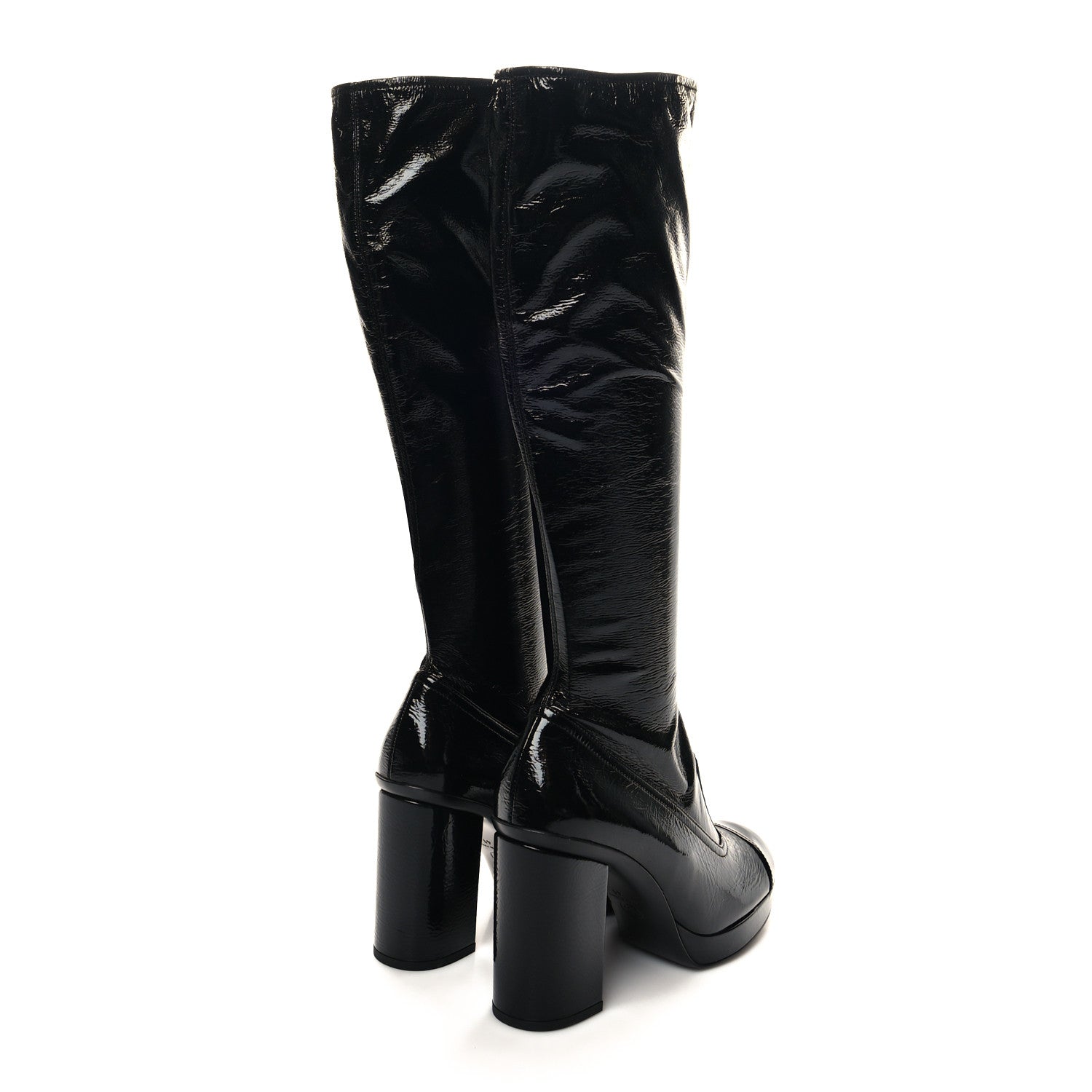 Chanel Crumpled Patent High Boots 41 Black 4 of 8