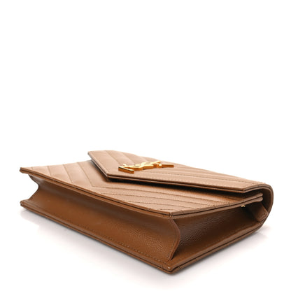 Saint Laurent Grain De Poudre Matelasse Chevron Monogram Envelope Chain Wallet Natural Dark 7 of 7