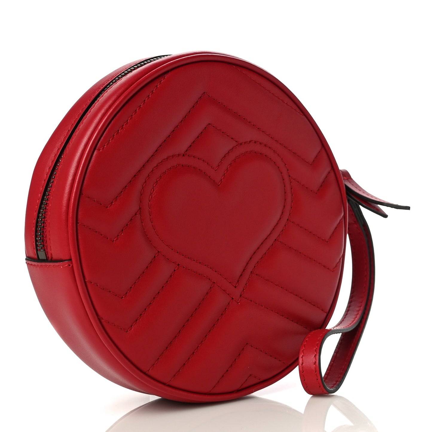 Calfskin Matelasse GG Marmont Round Wrist Wallet Hibiscus Red