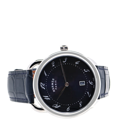 Hermes Stainless Steel Alligator 40mm Arceau Quartz Watch Bleu Abysse 2 of 7