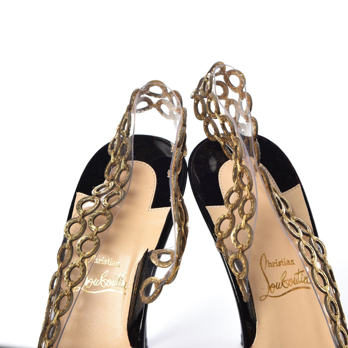 Patent PVC Malaika Half Dorsay 120 Pumps 38 Black Gold