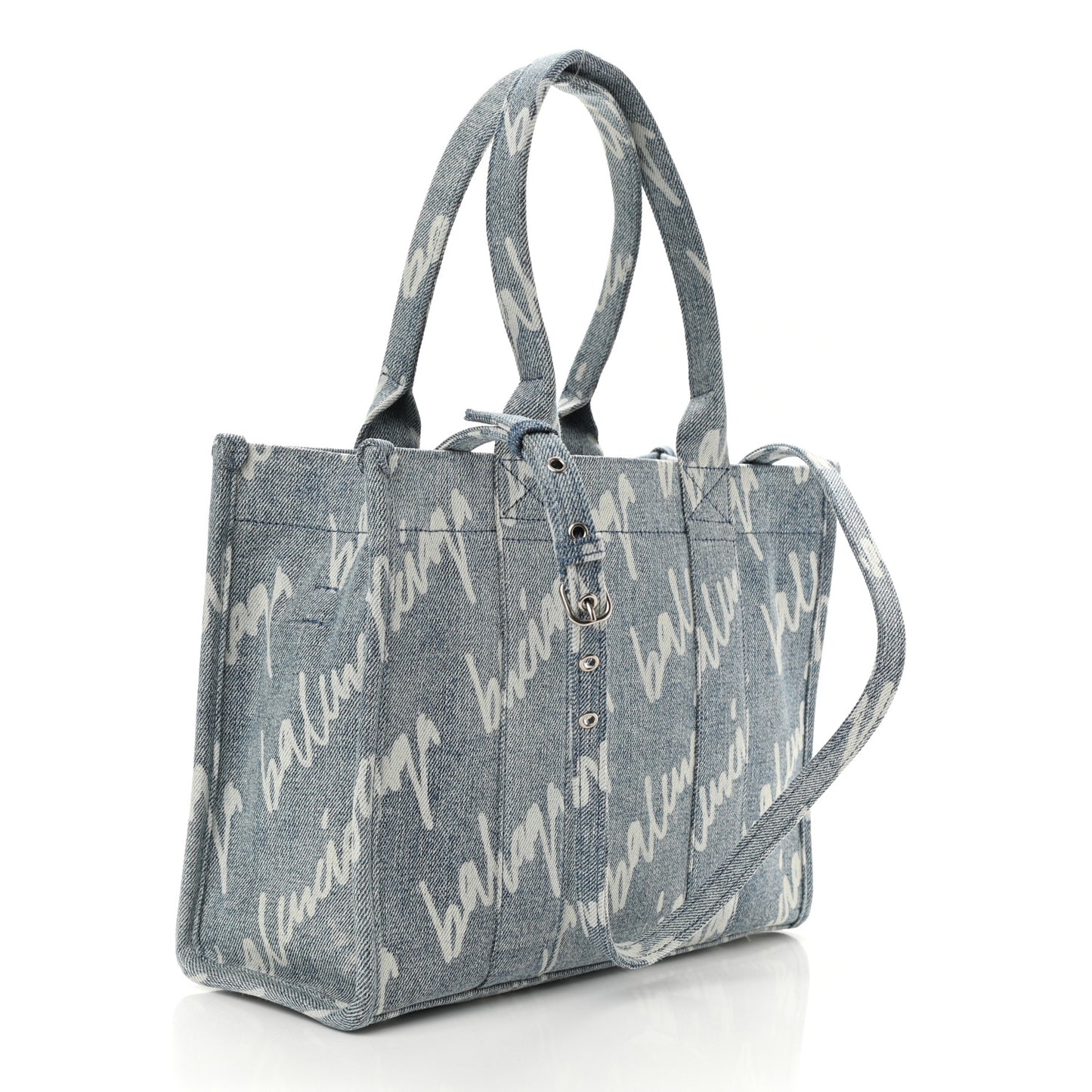 Denim Scribble Logo Small Hardware Tote Blue