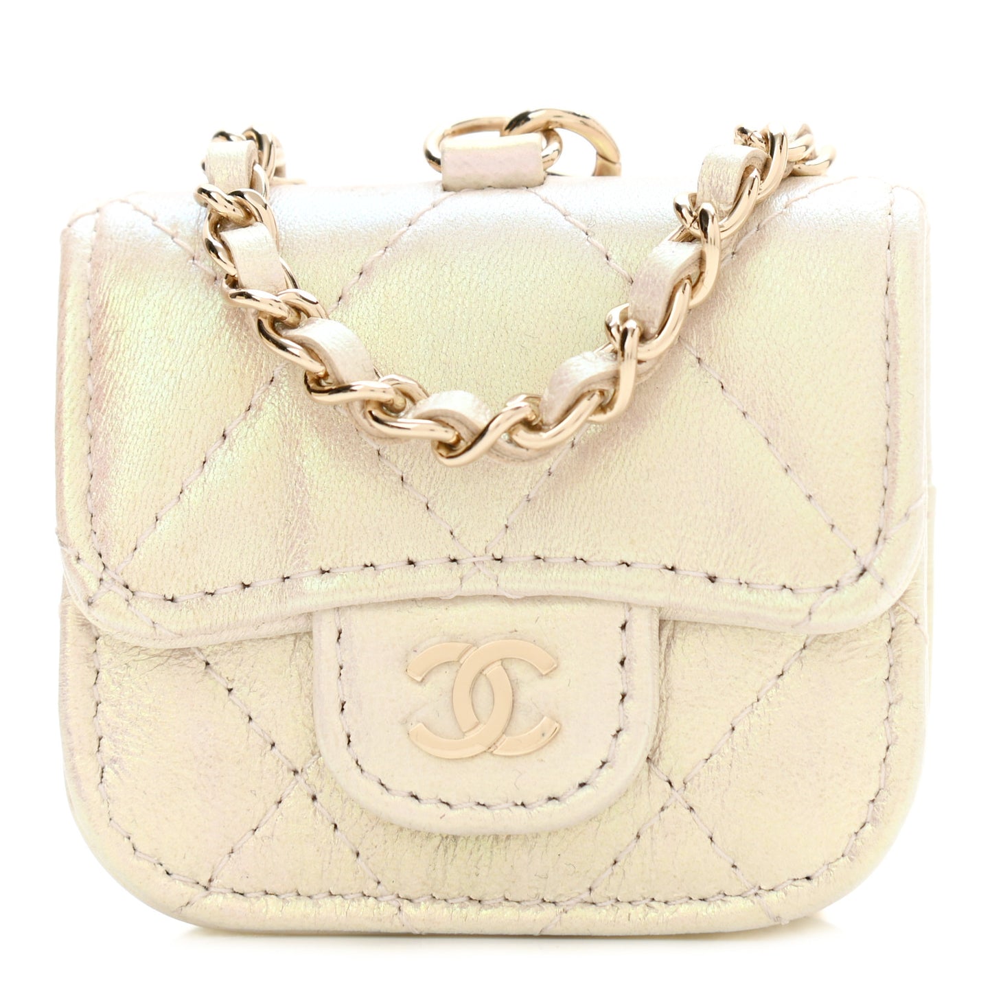 Iridescent Lambskin Quilted Airpods Pro Case Ivory