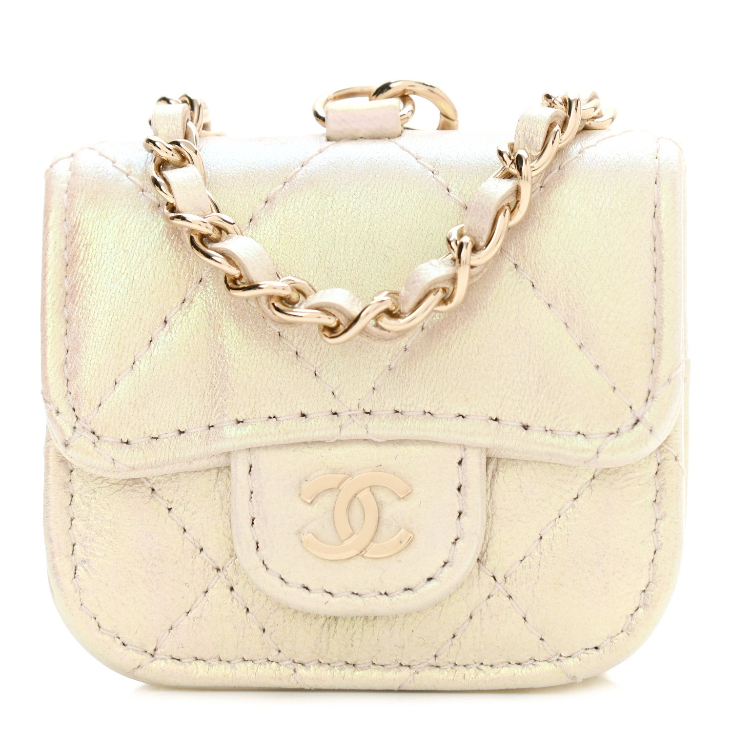 Chanel Iridescent Lambskin Quilted Airpods Pro Case Ivory 1 of 8