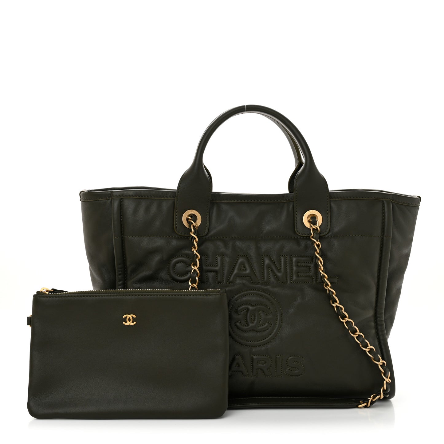 Calfskin Small Deauville Tote Khaki
