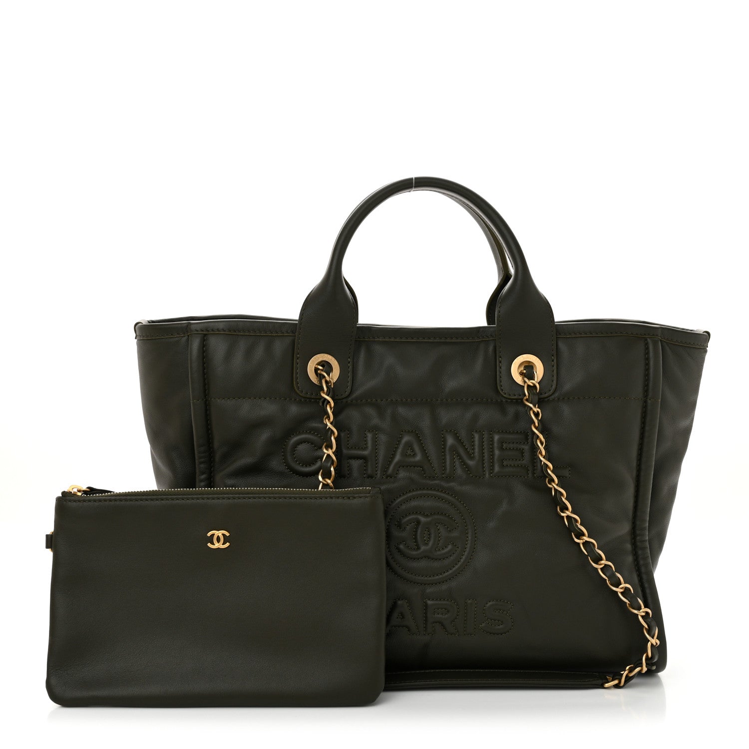 Chanel Calfskin Small Deauville Tote Khaki 3 of 12