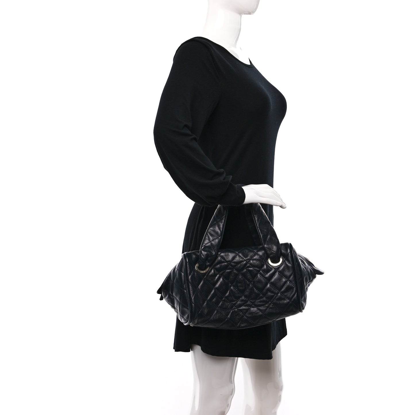Caviar Quilted CC Timeless Bowler Navy