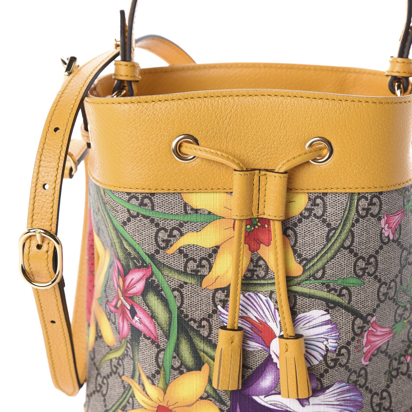 GG Supreme Monogram Flora Small Ophidia Bucket Bag Beige Multicolor Crop