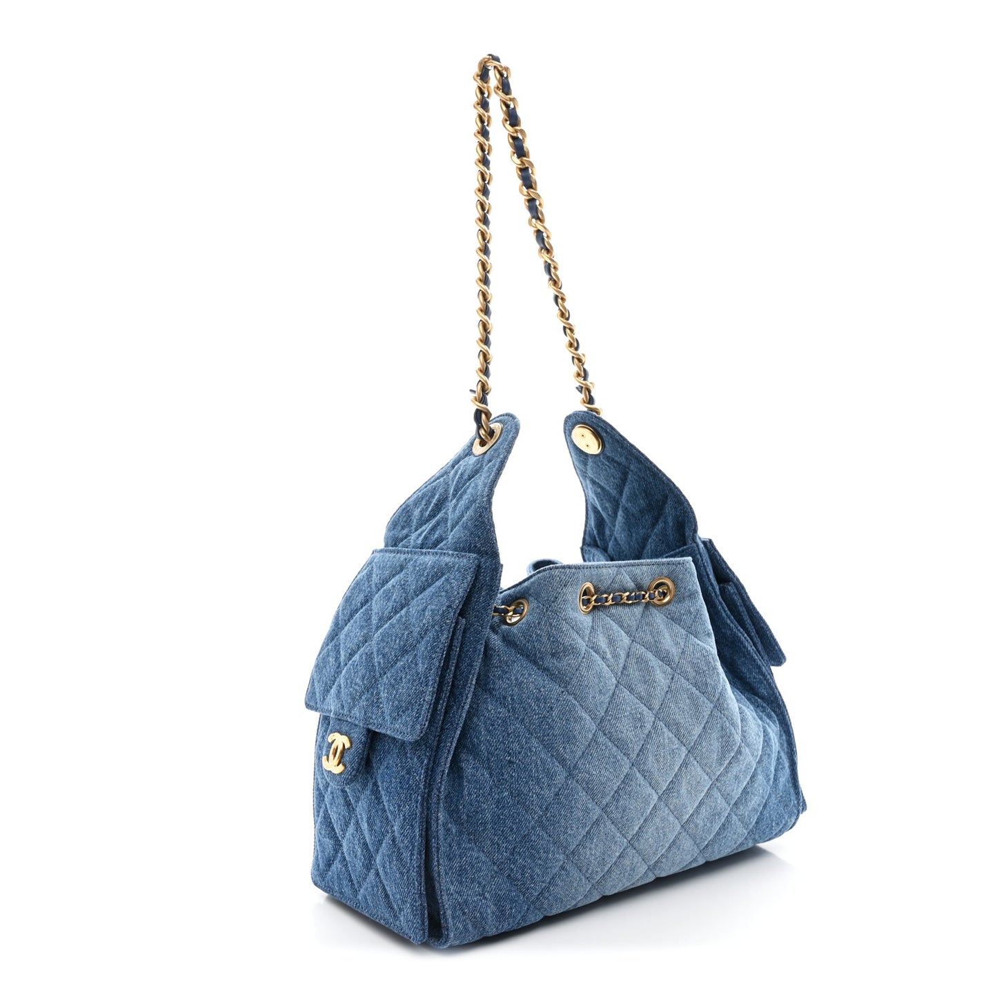 Washed Denim Quilted Small Chanel 25 Handbag Blue