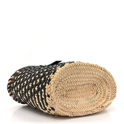 Loewe Raffia Calfskin Woven Basket Tote Bag Natural Black 4 of 13
