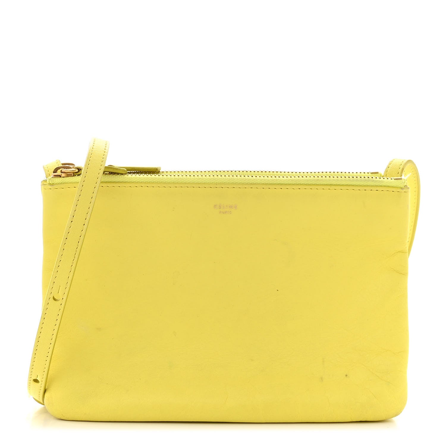 Celine Lambskin Small Trio Crossbody Bag Citron 1 of 17