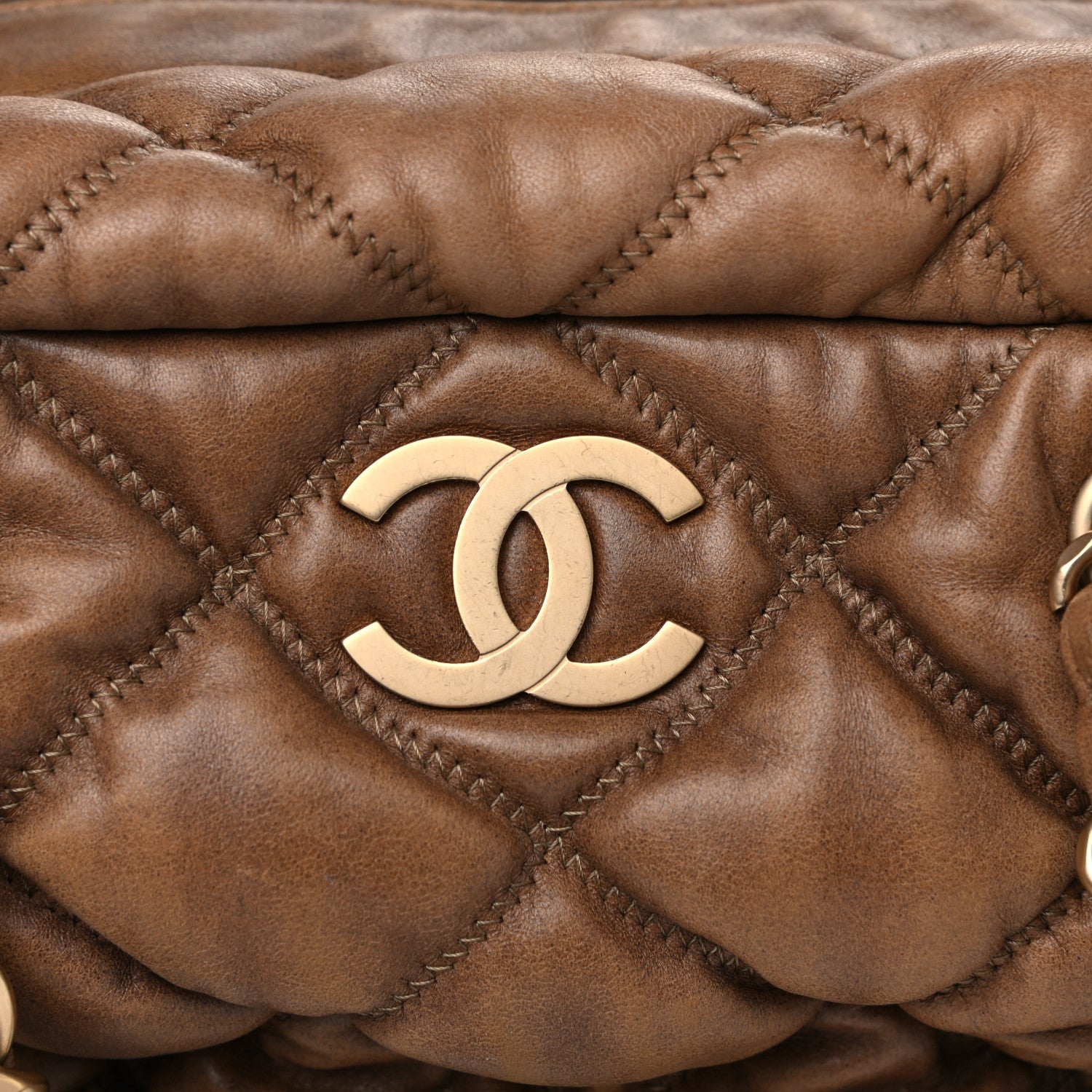 Chanel Calfskin Bubble Quilt Bowler Brown 8 of 28