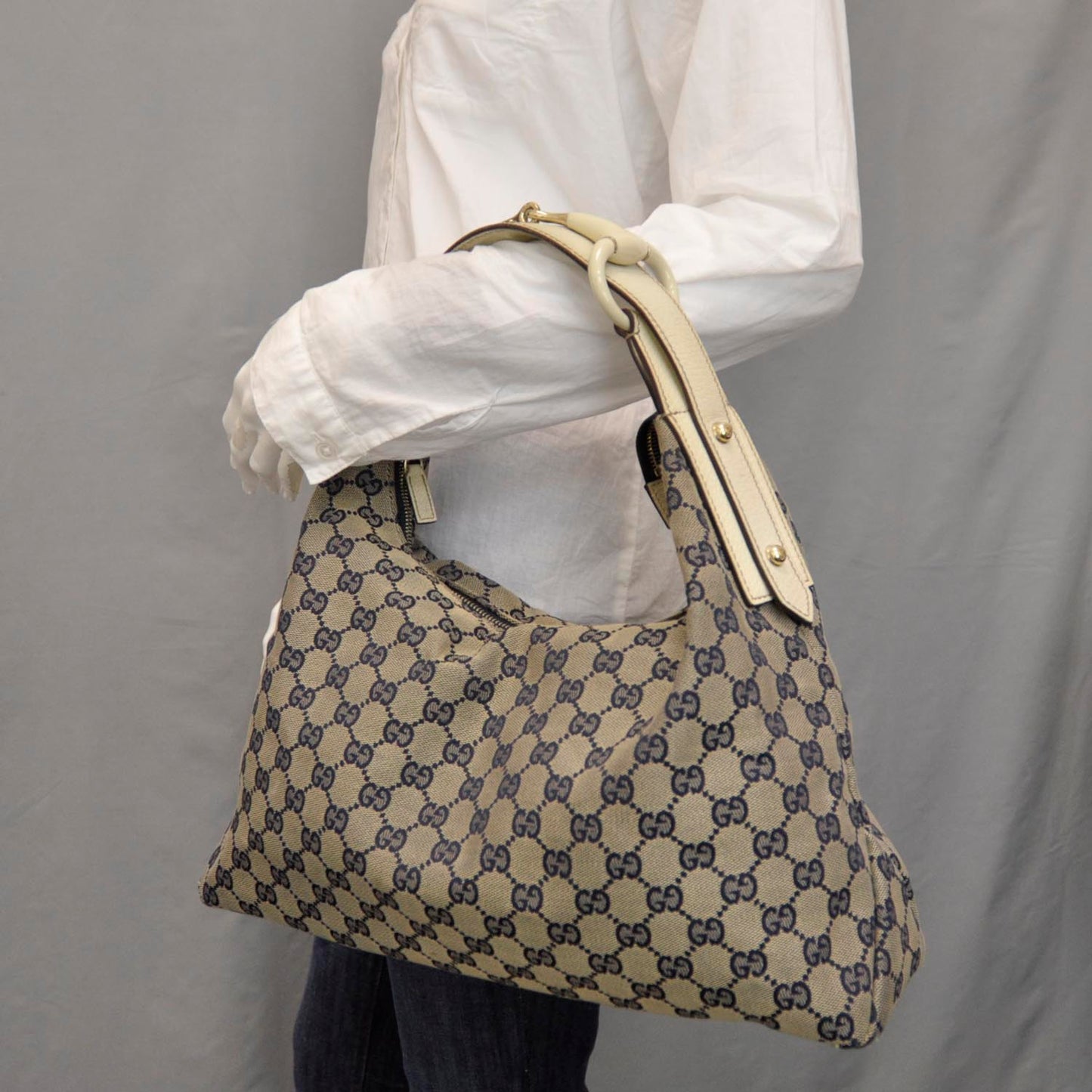 Monogram Medium Horsebit Chain Hobo Navy