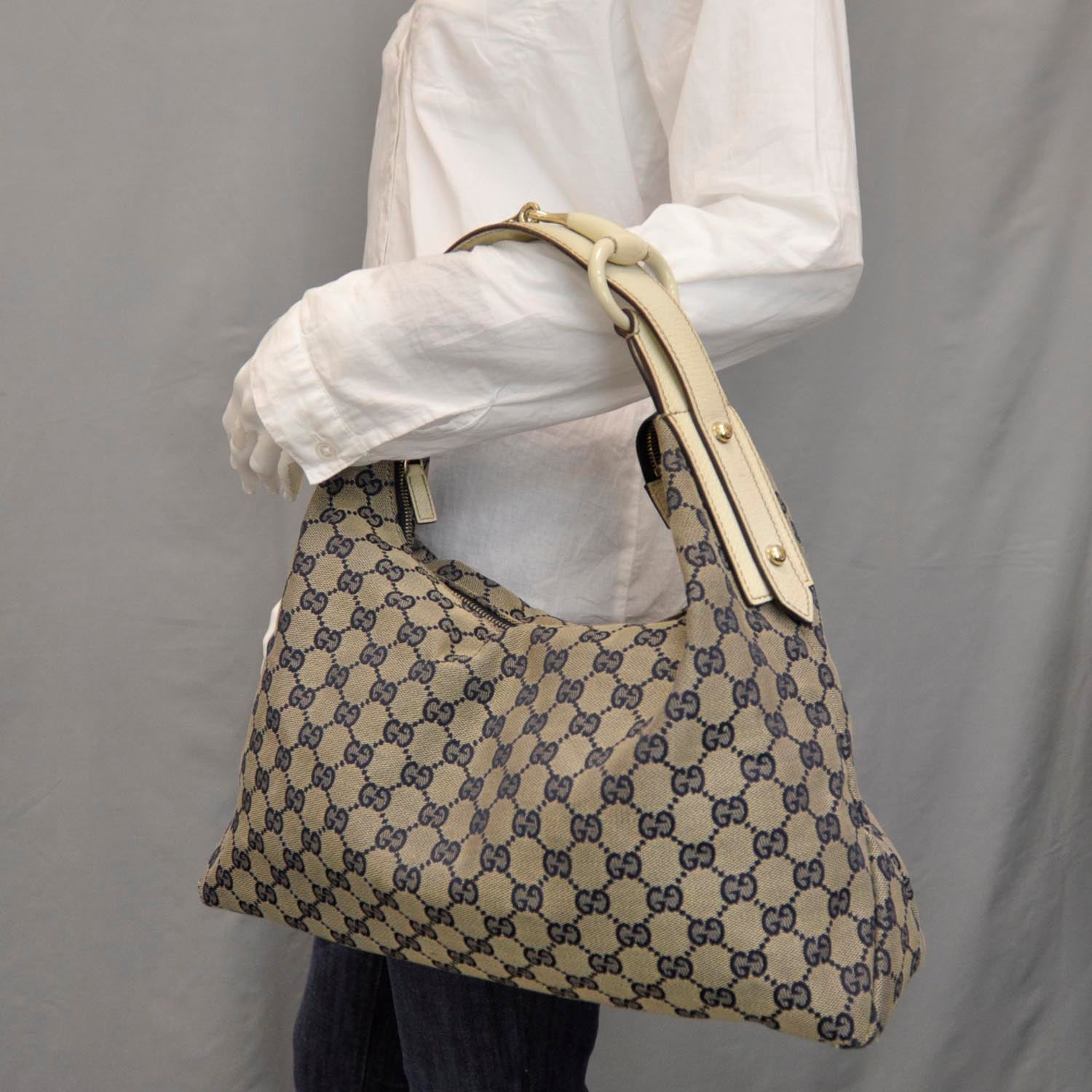 Gucci Monogram Medium Horsebit Chain Hobo Navy 2 of 11