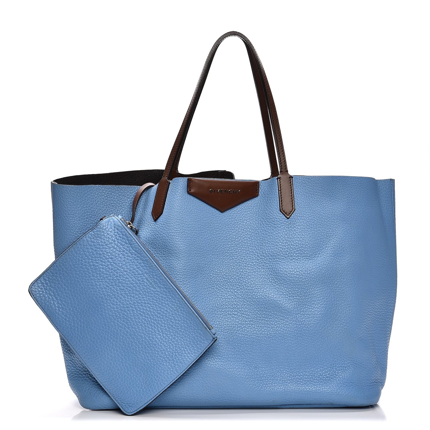 Grained Calfskin Large Antigona Tote Blue Brown