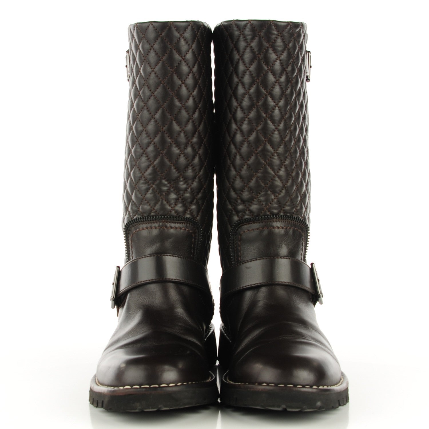 Chanel Calfskin Quilted Biker Boots 40 Dark Brown 3 of 10