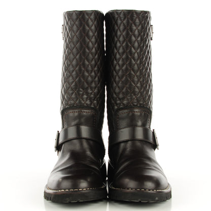 Chanel Calfskin Quilted Biker Boots 40 Dark Brown 3 of 10