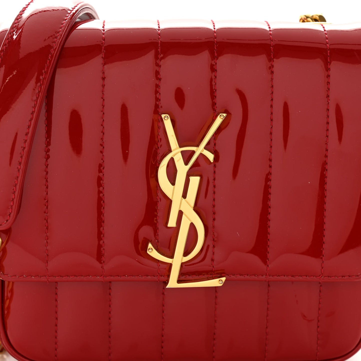 Patent Matelasse Monogram Small Vicky Chain Bag Red