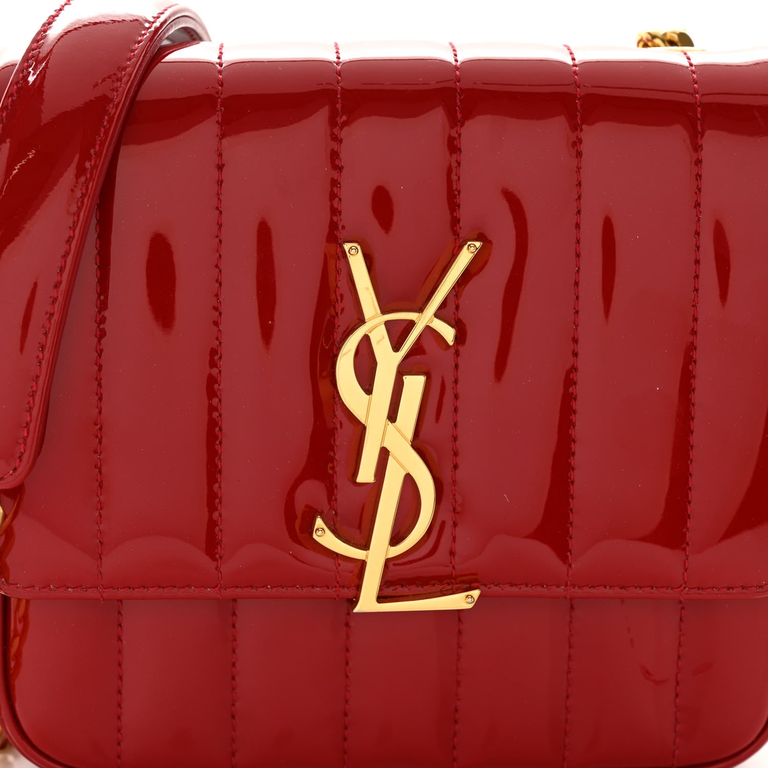 Saint Laurent Patent Matelasse Monogram Small Vicky Chain Bag Red 8 of 11