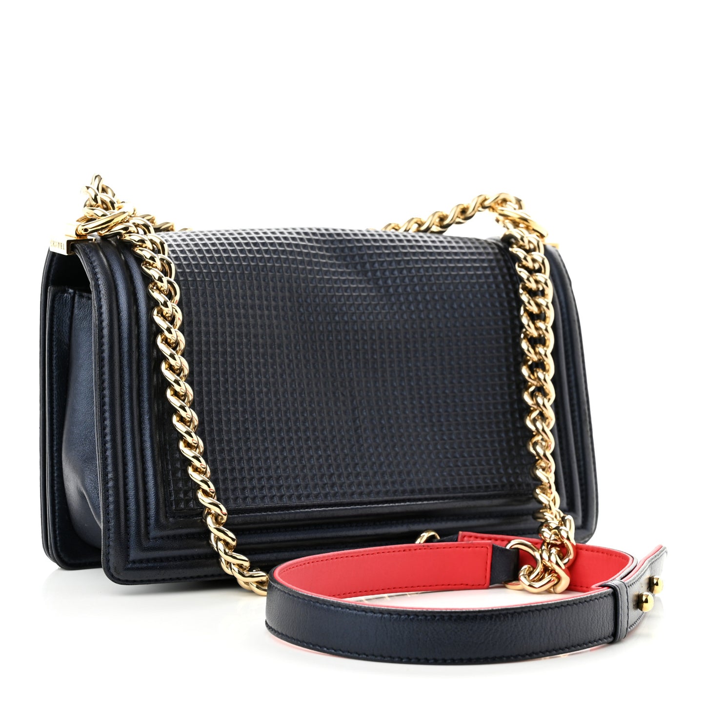 Lambskin Embossed Medium Boy Cube Flap Navy