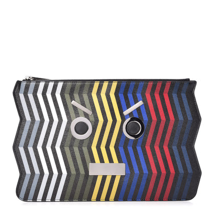 Fendi Vitello Elite Chevron No Words Faces Pouch Multicolor Black 1 of 11