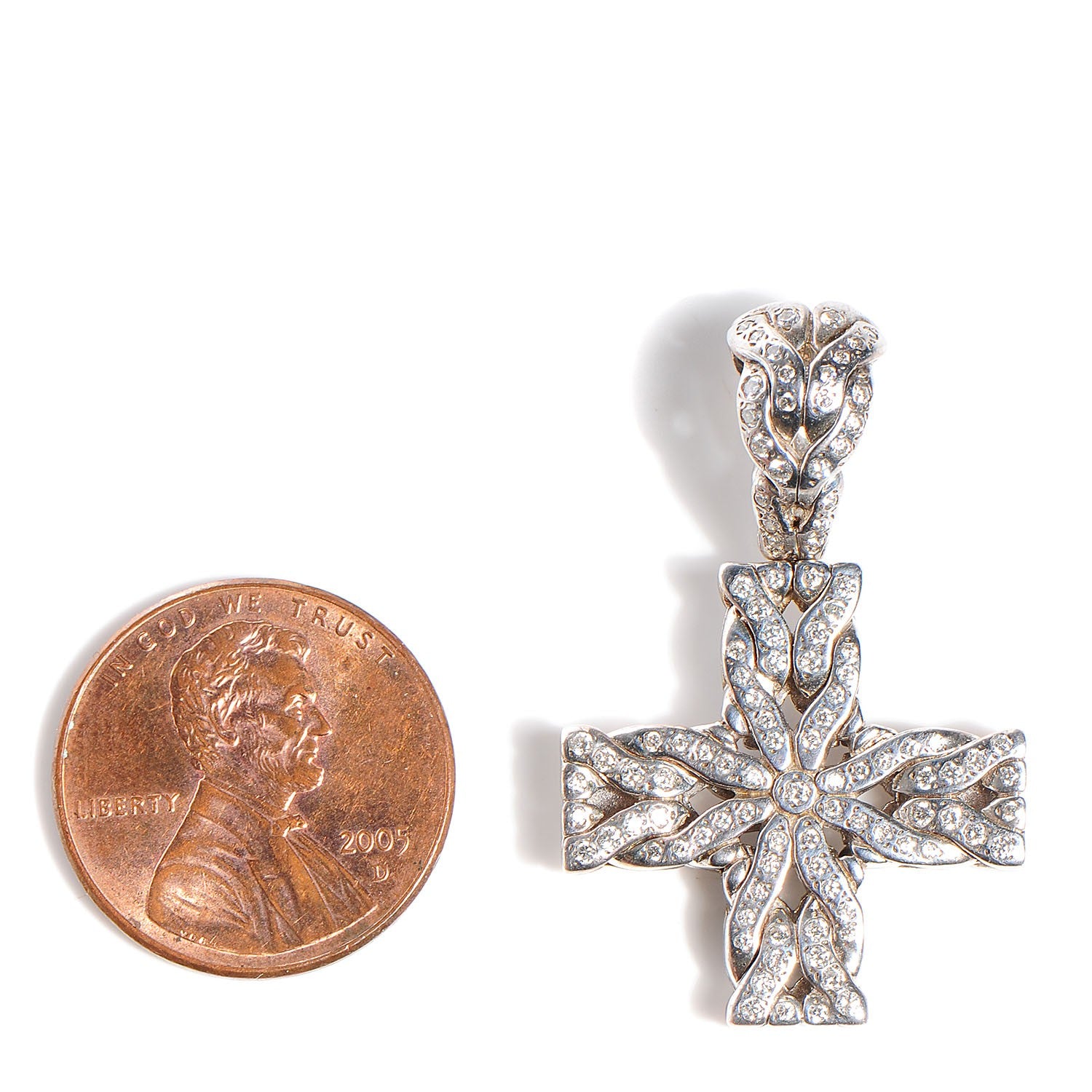John Hardy Sterling Silver 18K Gold Diamond Cross Pendant 2 of 3