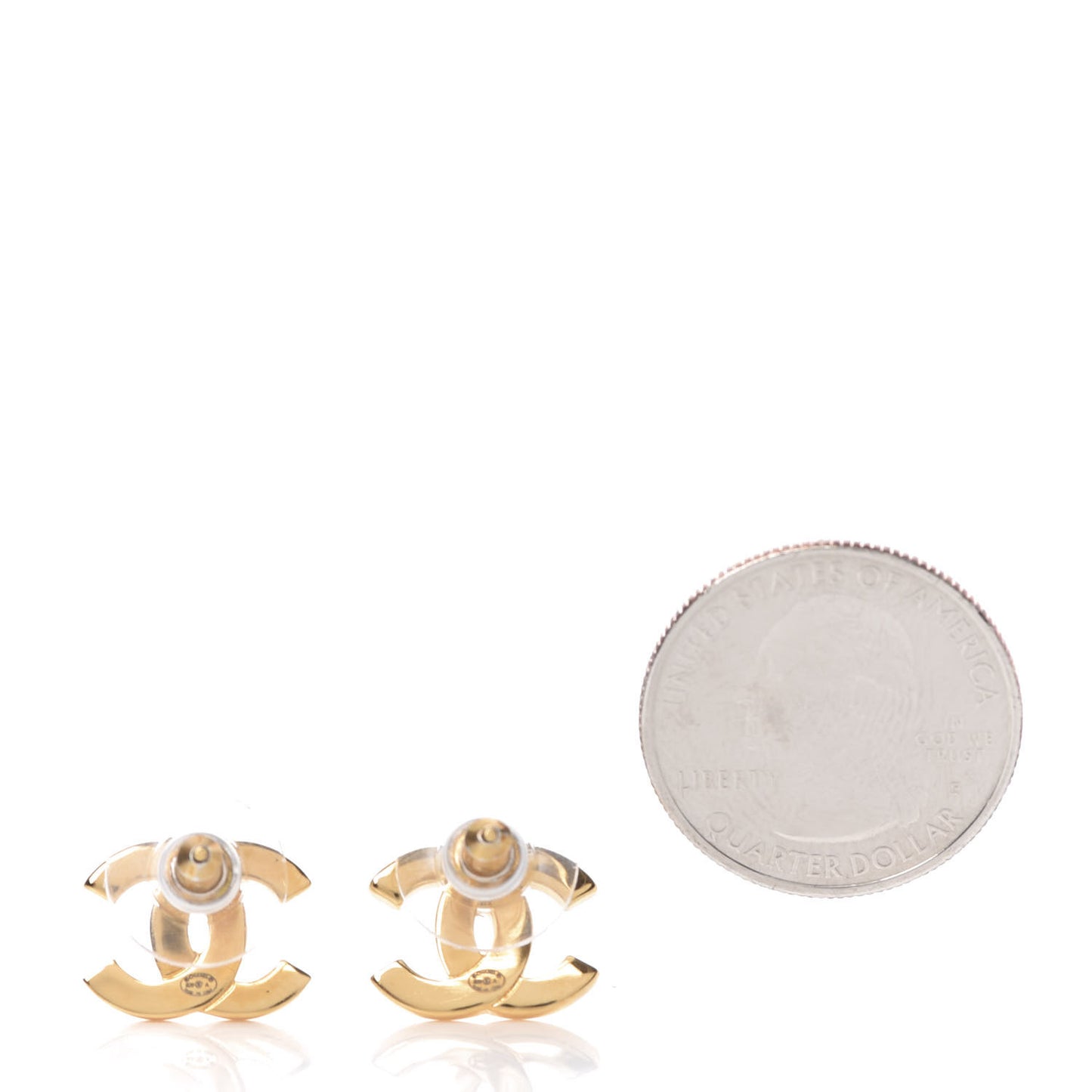 Metal CC Paris Button Stud Earrings Gold