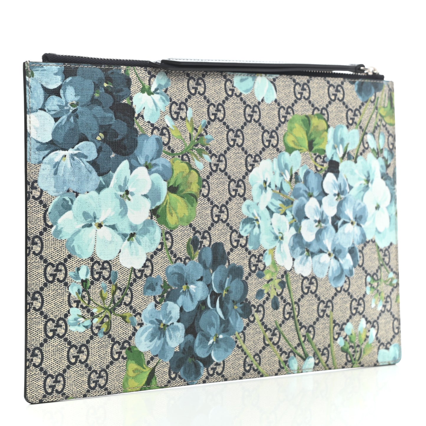 GG Supreme Monogram Blooms Large Zip Pouch Blue