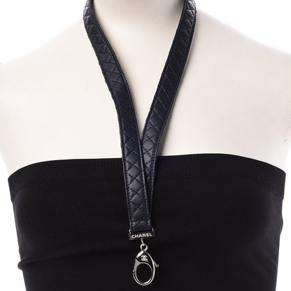 Chanel Lambskin Quilted Lanyard Key Holder Necklace Navy 2 of 4