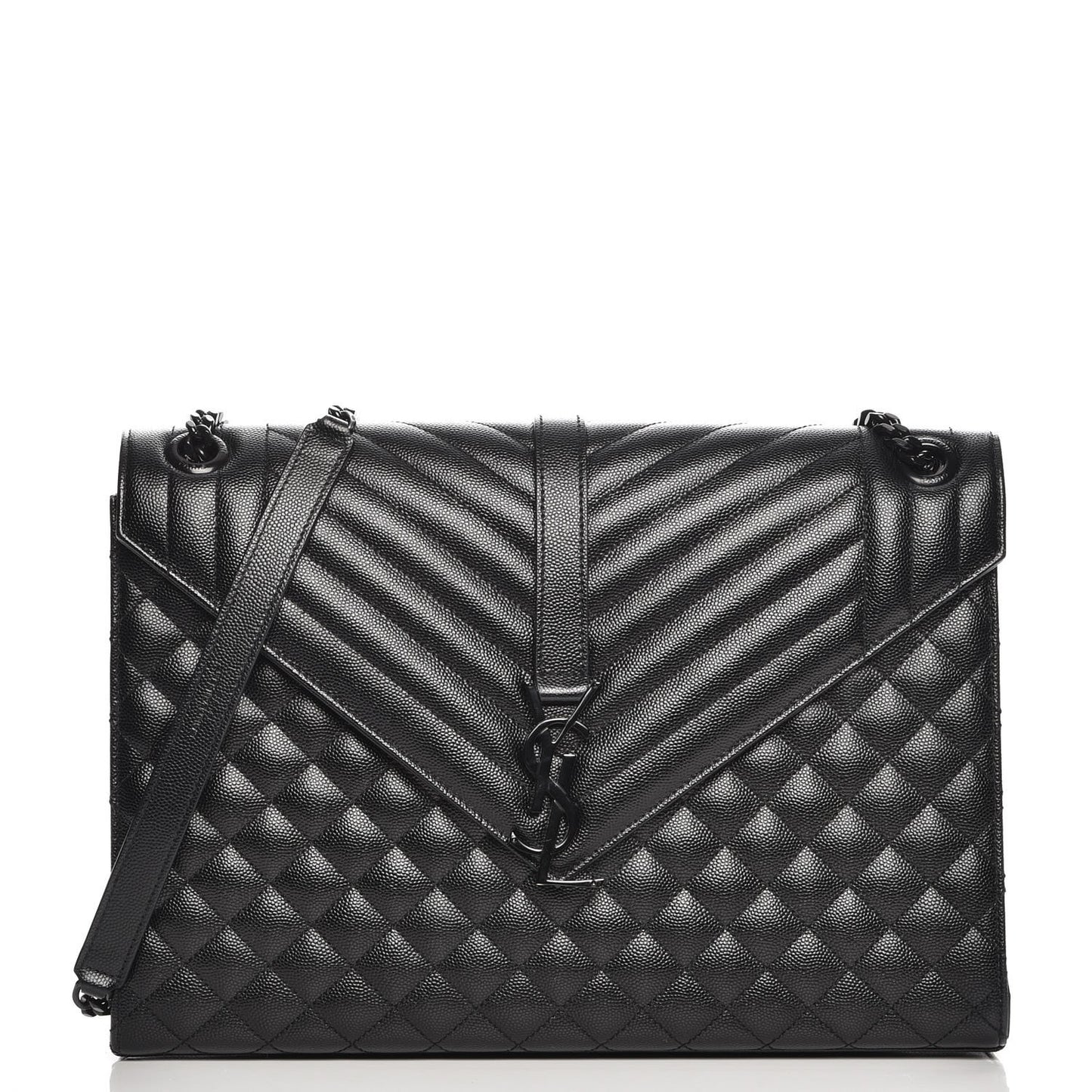 Grain De Poudre Textured Mixed Matelasse Large Triquilt Monogram Monochrome Satchel Black