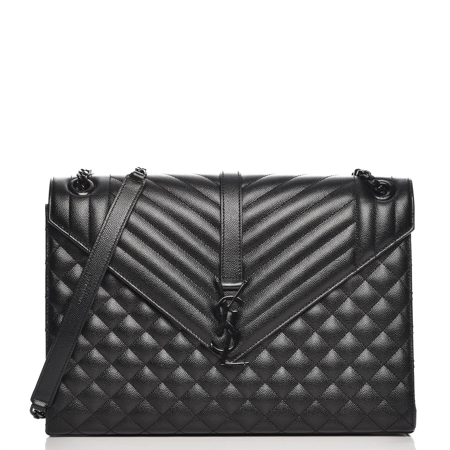 Saint Laurent Grain De Poudre Textured Mixed Matelasse Large Triquilt Monogram Monochrome Satchel Black 1 of 8