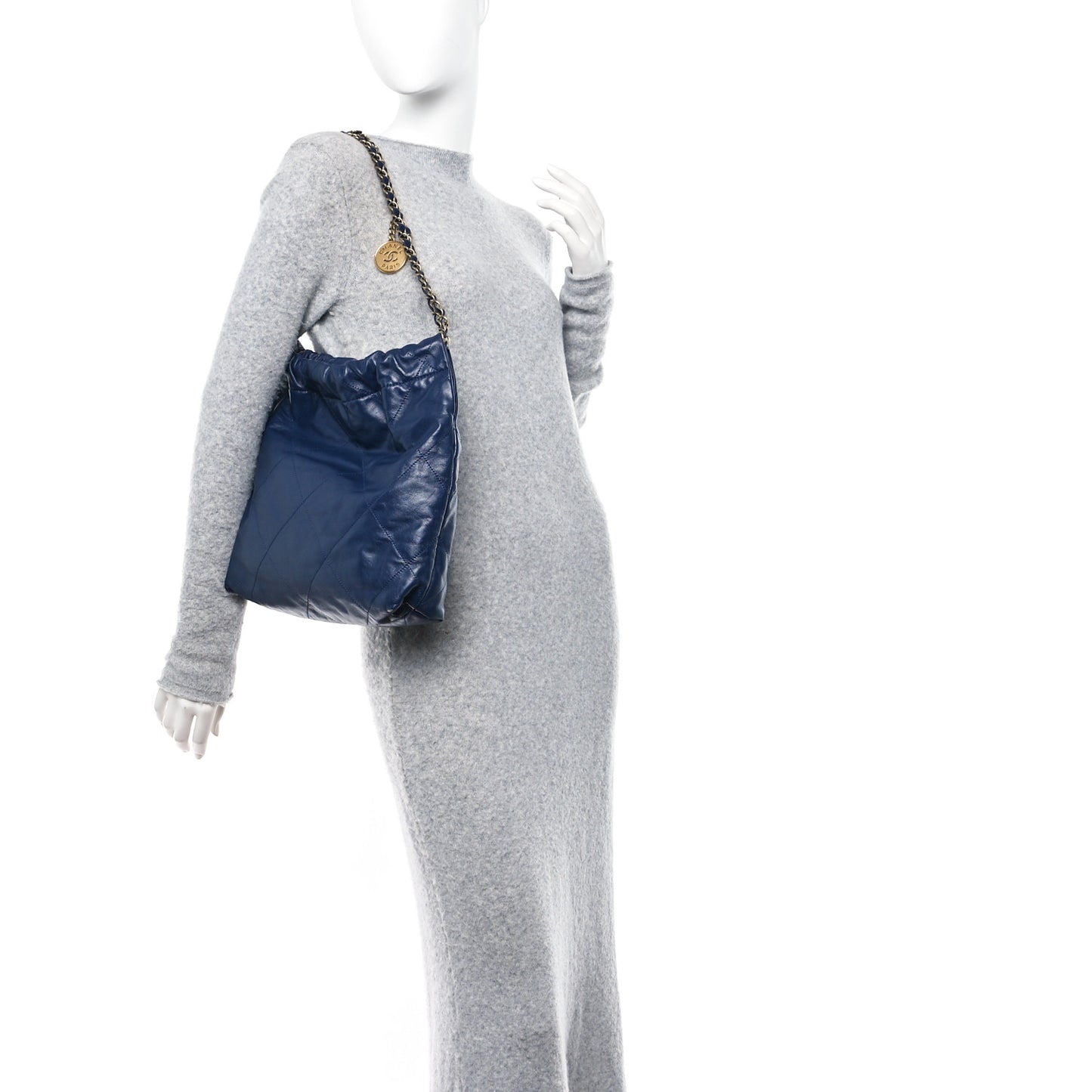 Shiny Calfskin Quilted Small Chanel 22 Navy