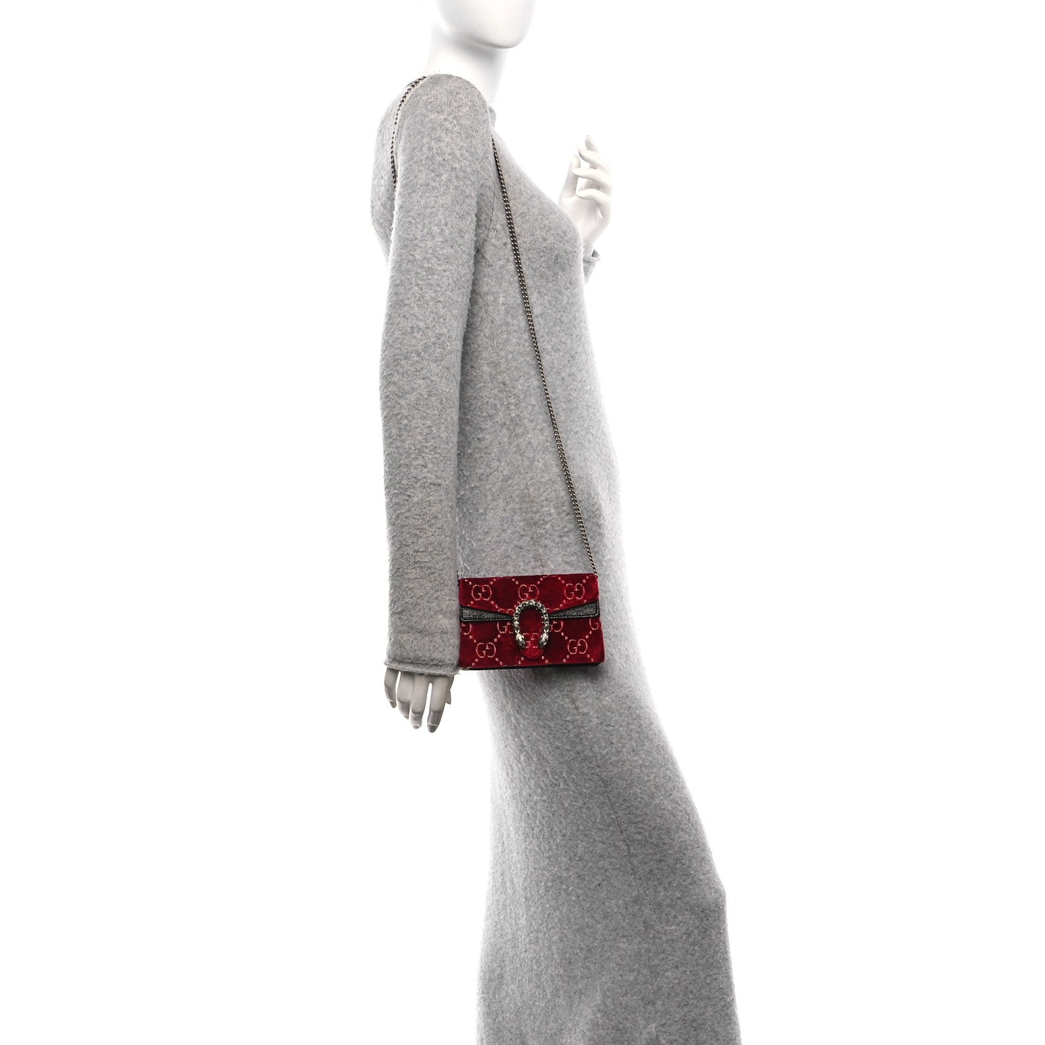 Gucci Velvet GG Monogram Super Mini Dionysus Shoulder Bag Red Cipria Black 2 of 9