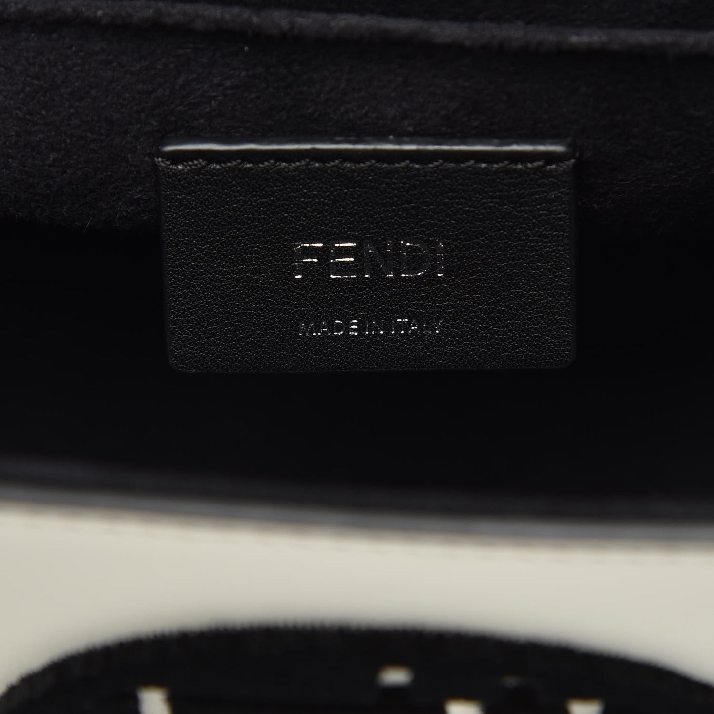 Vitello Century Velvet F is Fendi FF Embroidered Kan I Shoulder Bag White Black