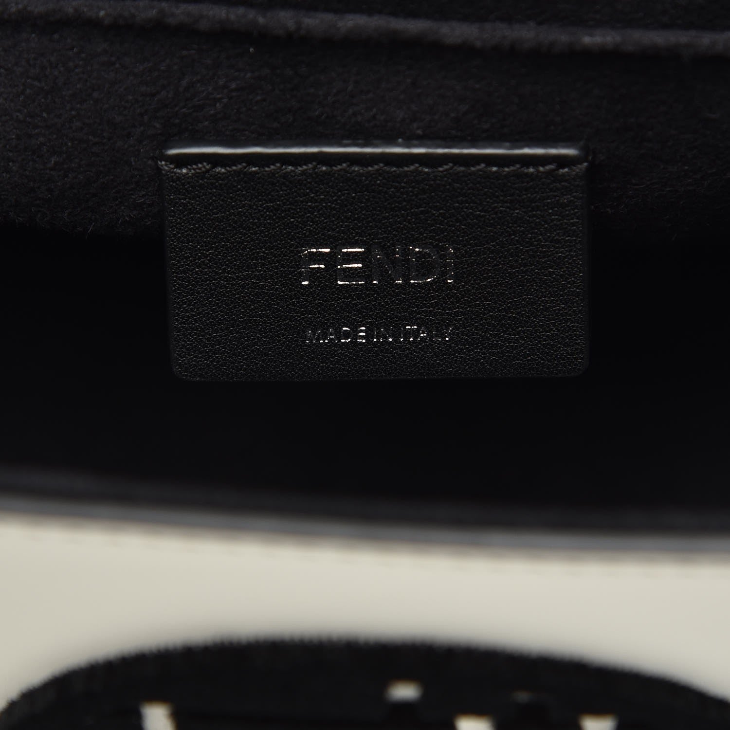 Fendi Vitello Century Velvet F is Fendi FF Embroidered Kan I Shoulder Bag White Black 7 of 10