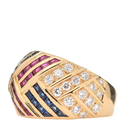 Van Cleef & Arpels 18K Yellow Gold Diamond Sapphire Ruby Dome Ring 53 6.5 3 of 5
