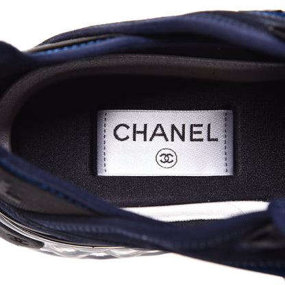 Chanel Suede Calfskin Velvet Grosgrain CC Sneakers 38.5 Navy Blue Black 6 of 9