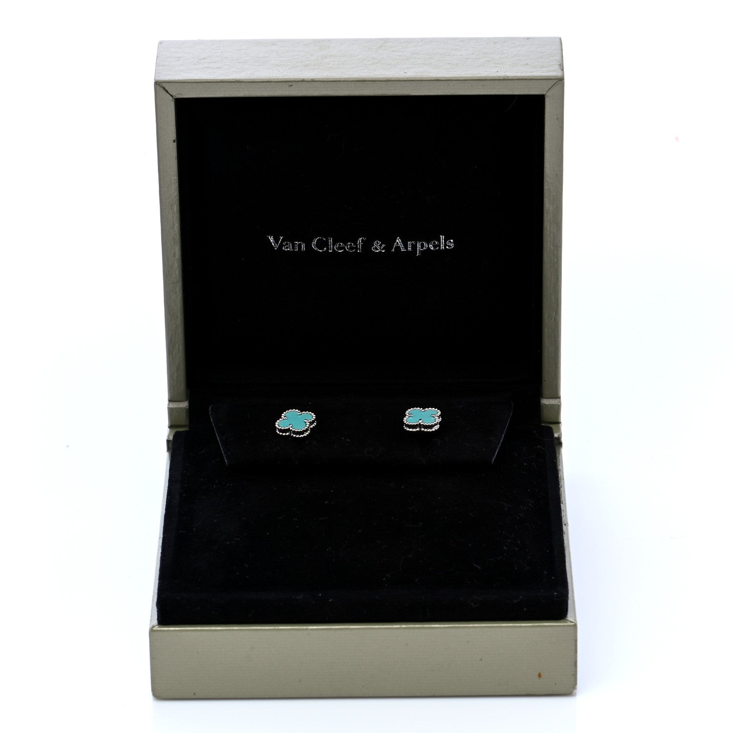 Van Cleef & Arpels 18K White Gold Turquoise Sweet Alhambra Earrings 6 of 6