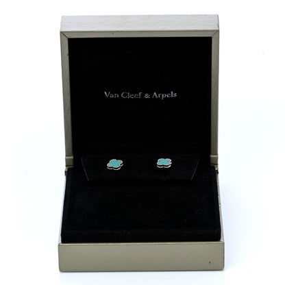 Van Cleef & Arpels 18K White Gold Turquoise Sweet Alhambra Earrings 6 of 6