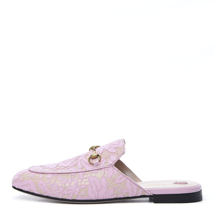Gucci Lace Malaga Kid Womens Princetown Slippers 40.5 Sugar Pink Skin Rose 1 of 9
