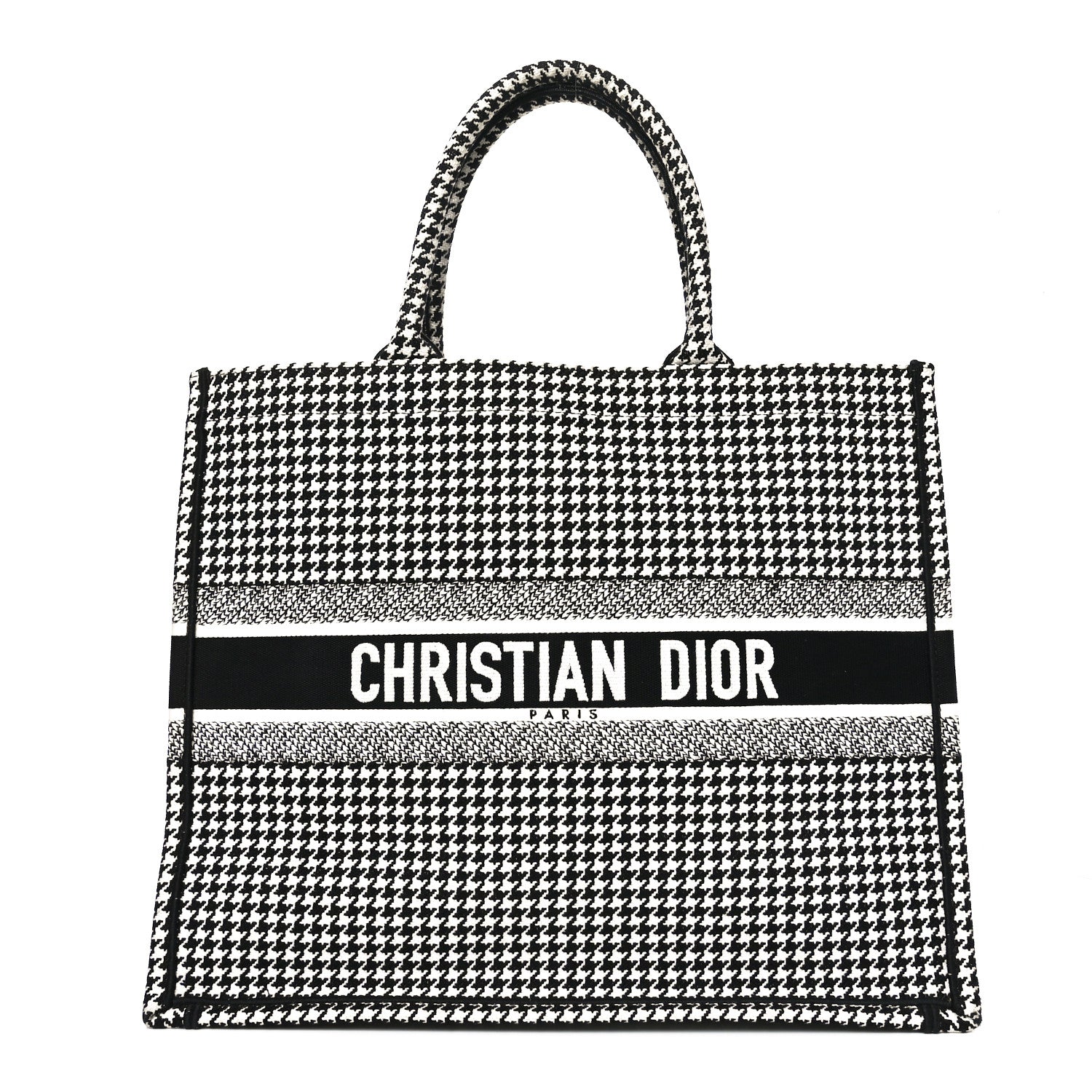 Christian Dior Canvas Houndstooth Embroidered Book Tote Black White 1 of 10